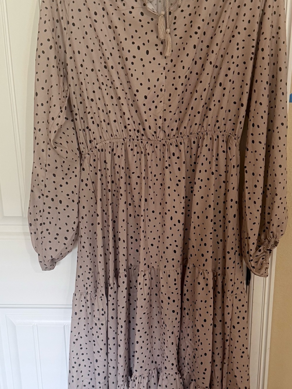Joyfolie Taupe and Black Polka Dot Tiered Maxi Dress never worn  large